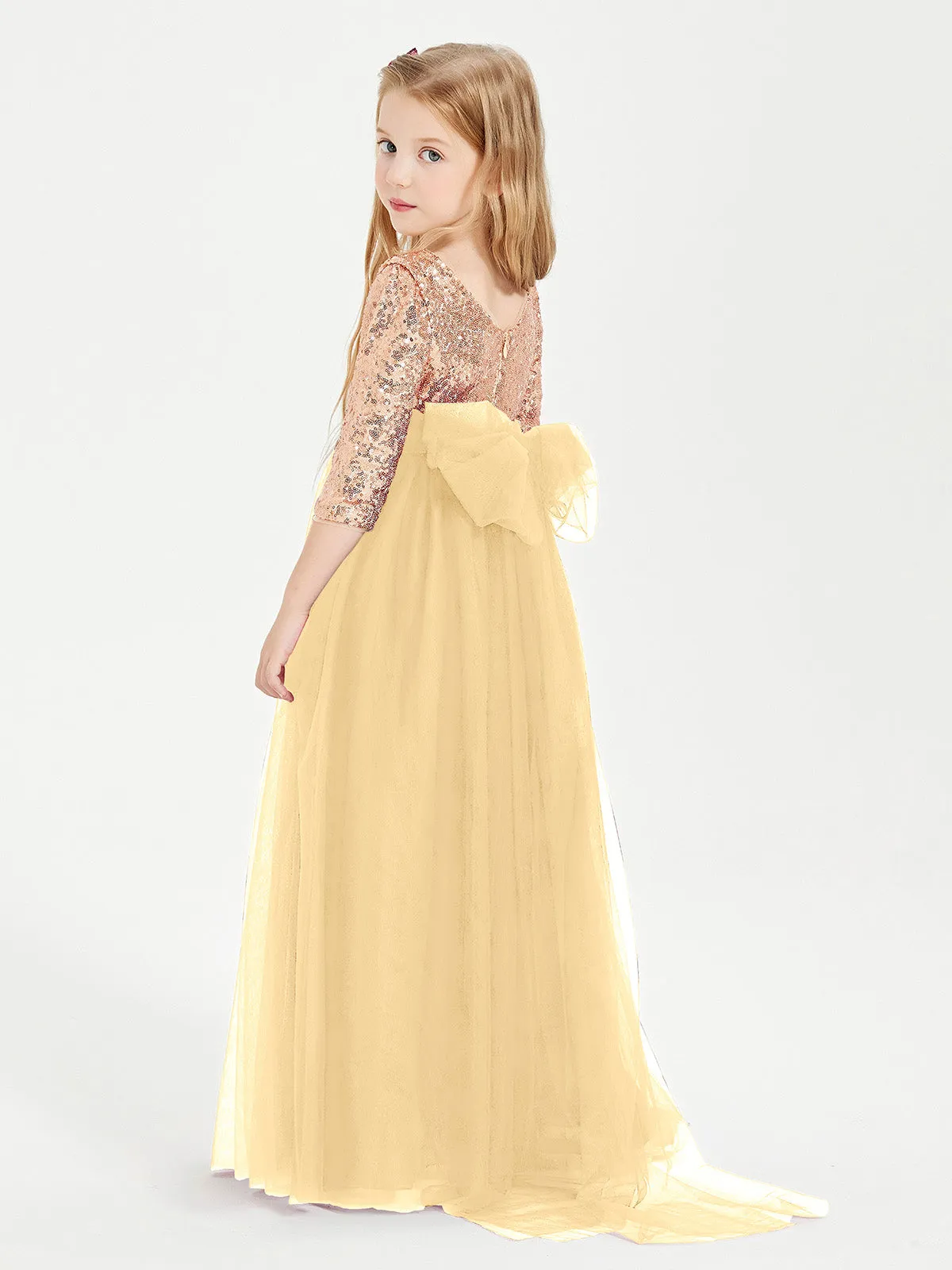 Glamorous Junior Bridesmaid Dresses Sequined Top Gold