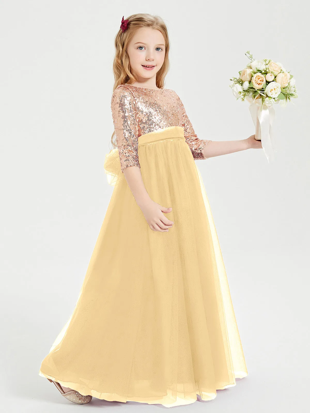 Glamorous Junior Bridesmaid Dresses Sequined Top Gold