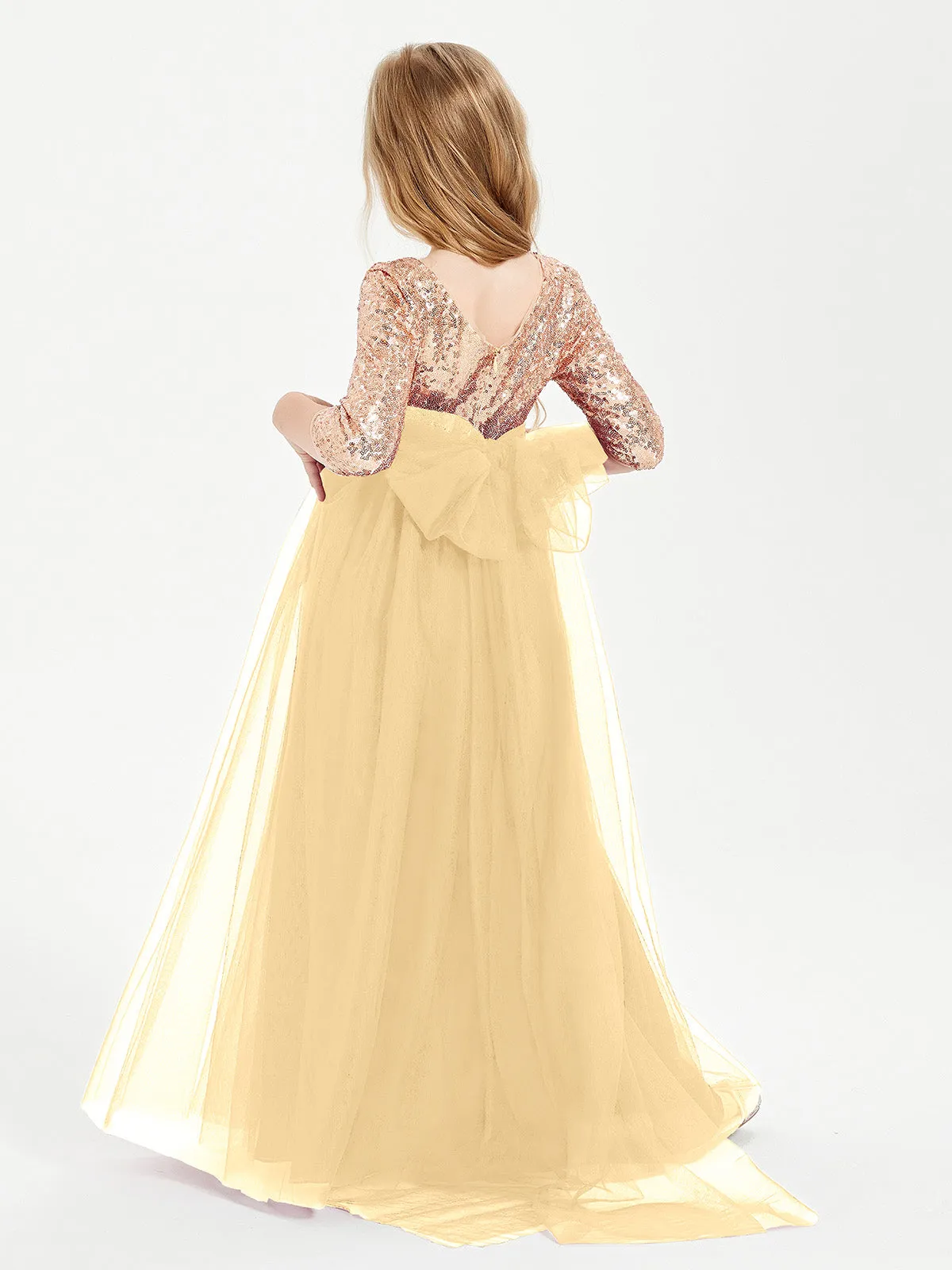 Glamorous Junior Bridesmaid Dresses Sequined Top Gold