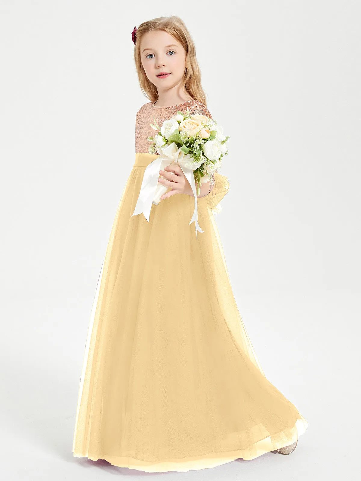 Glamorous Junior Bridesmaid Dresses Sequined Top Gold