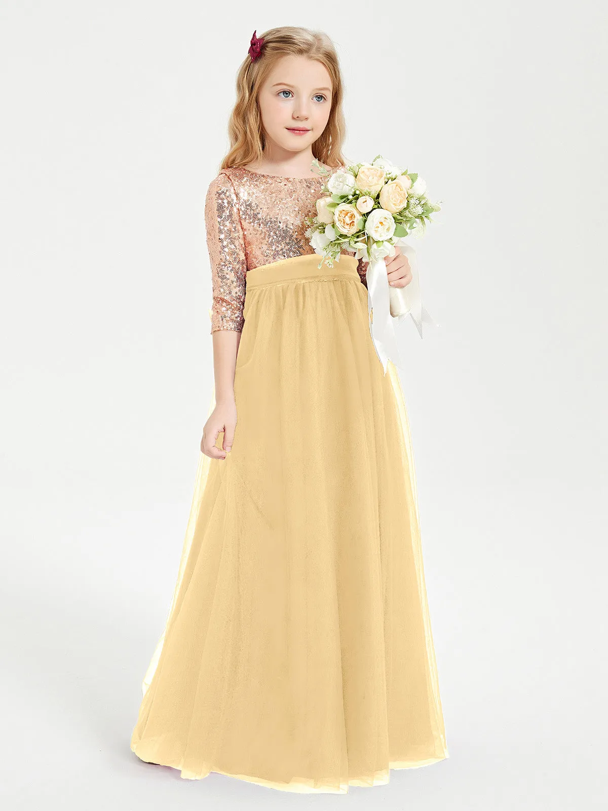 Glamorous Junior Bridesmaid Dresses Sequined Top Gold