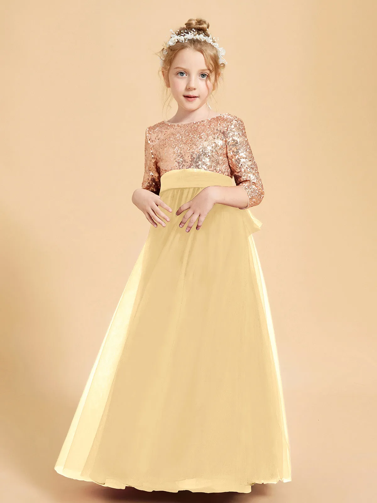 Glamorous Junior Bridesmaid Dresses Sequined Top Gold