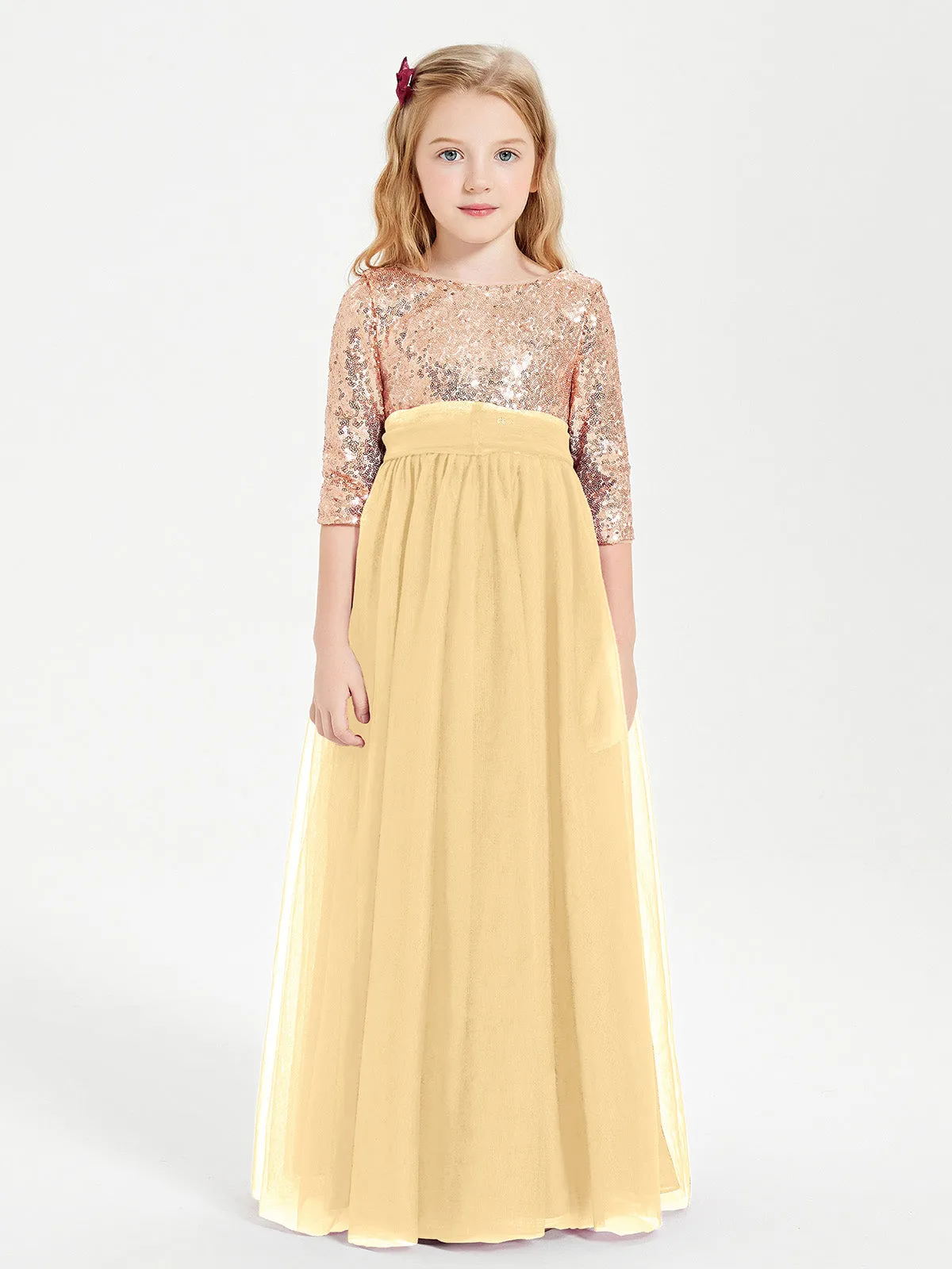 Glamorous Junior Bridesmaid Dresses Sequined Top Gold