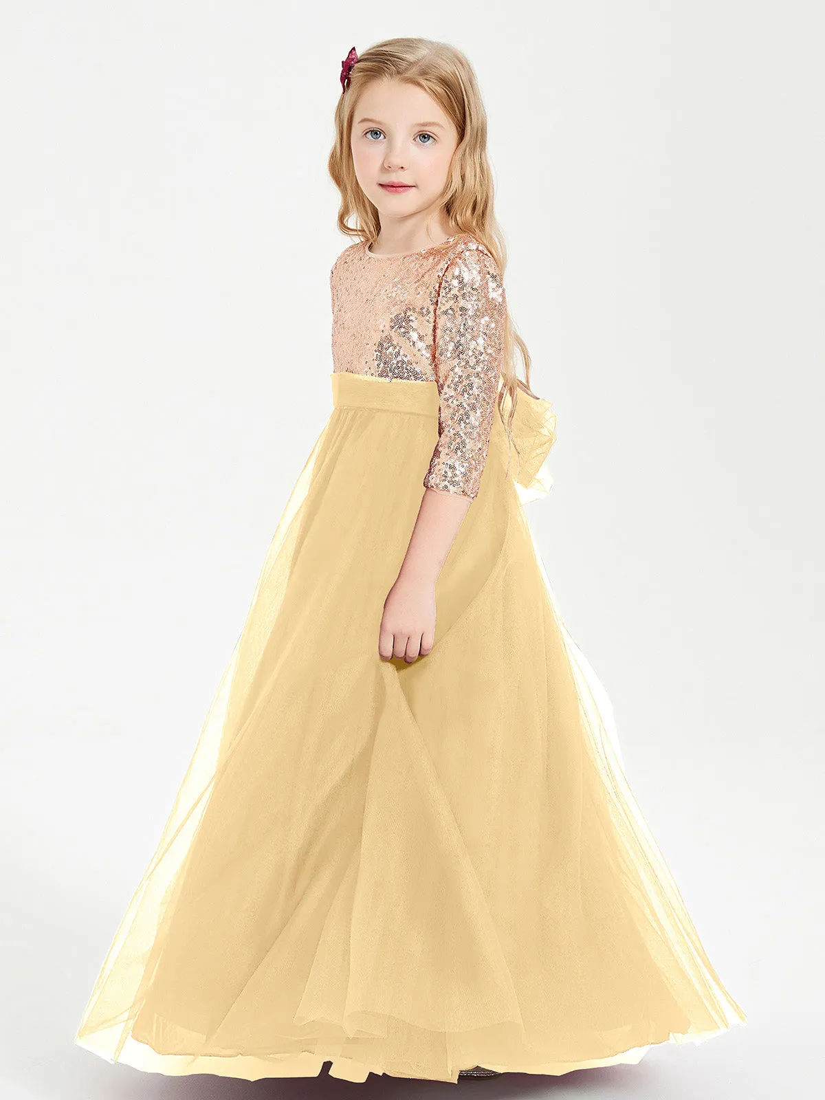 Glamorous Junior Bridesmaid Dresses Sequined Top Gold