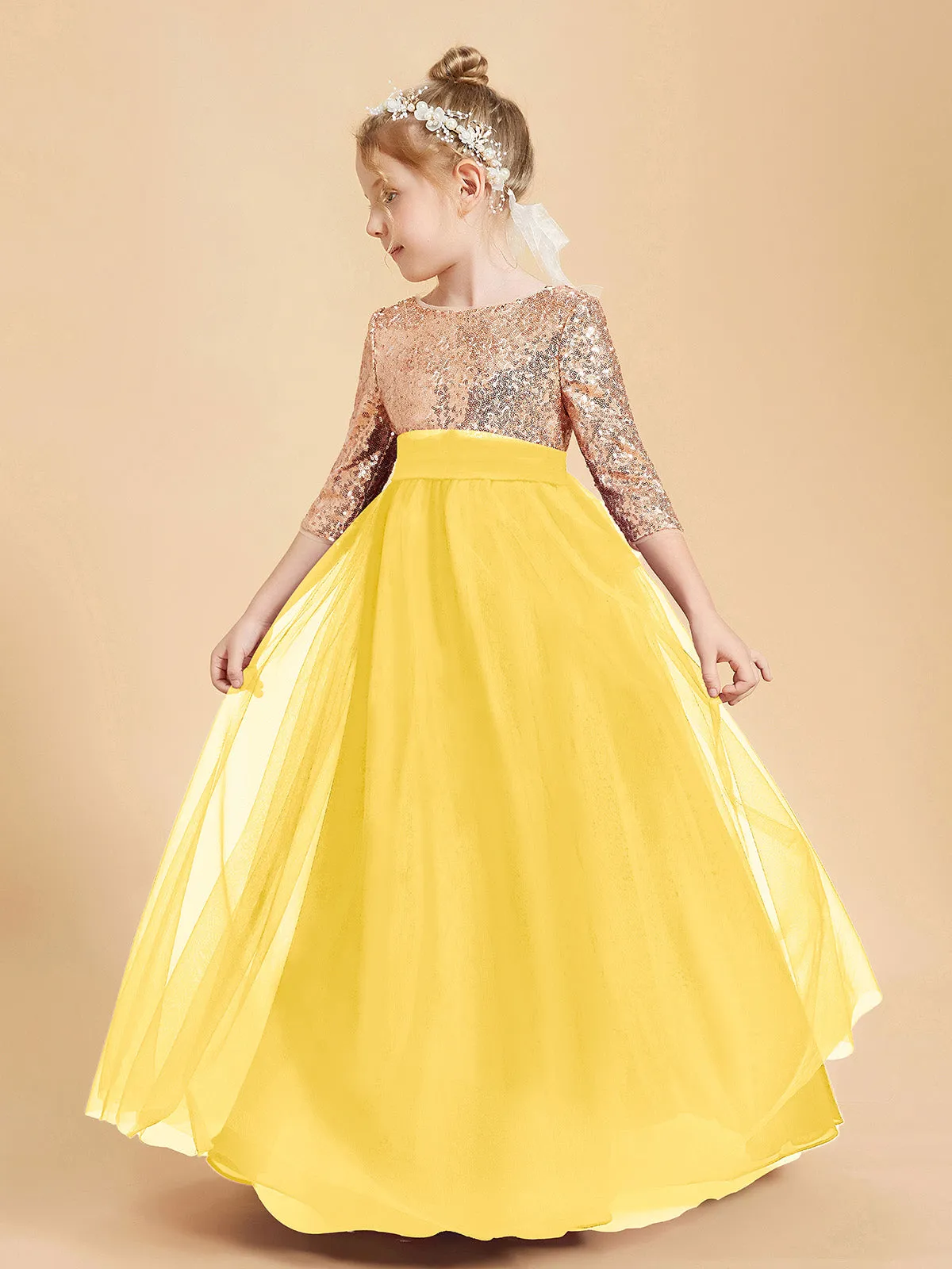 Glamorous Junior Bridesmaid Dresses Sequined Top Marigold