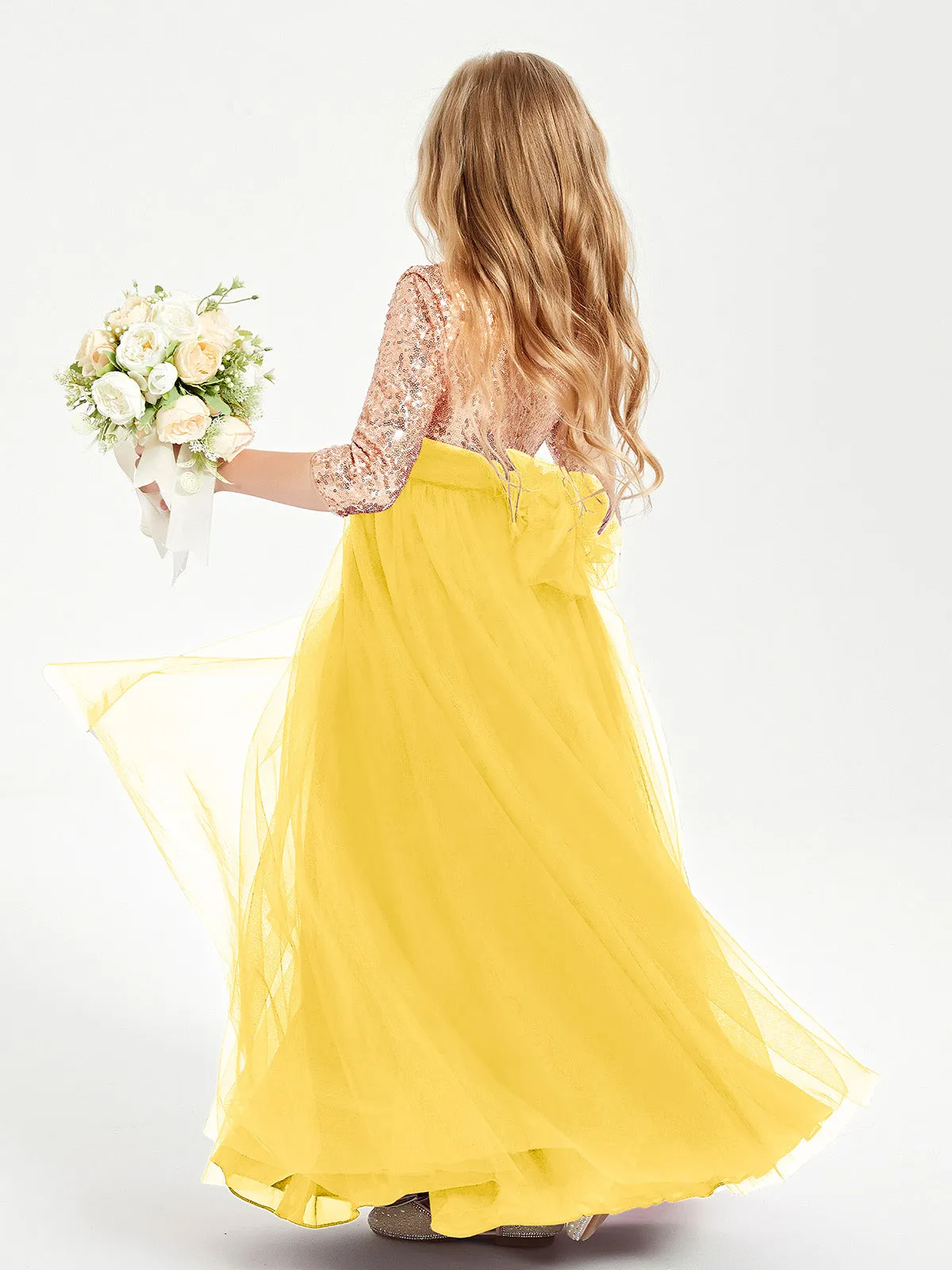 Glamorous Junior Bridesmaid Dresses Sequined Top Marigold