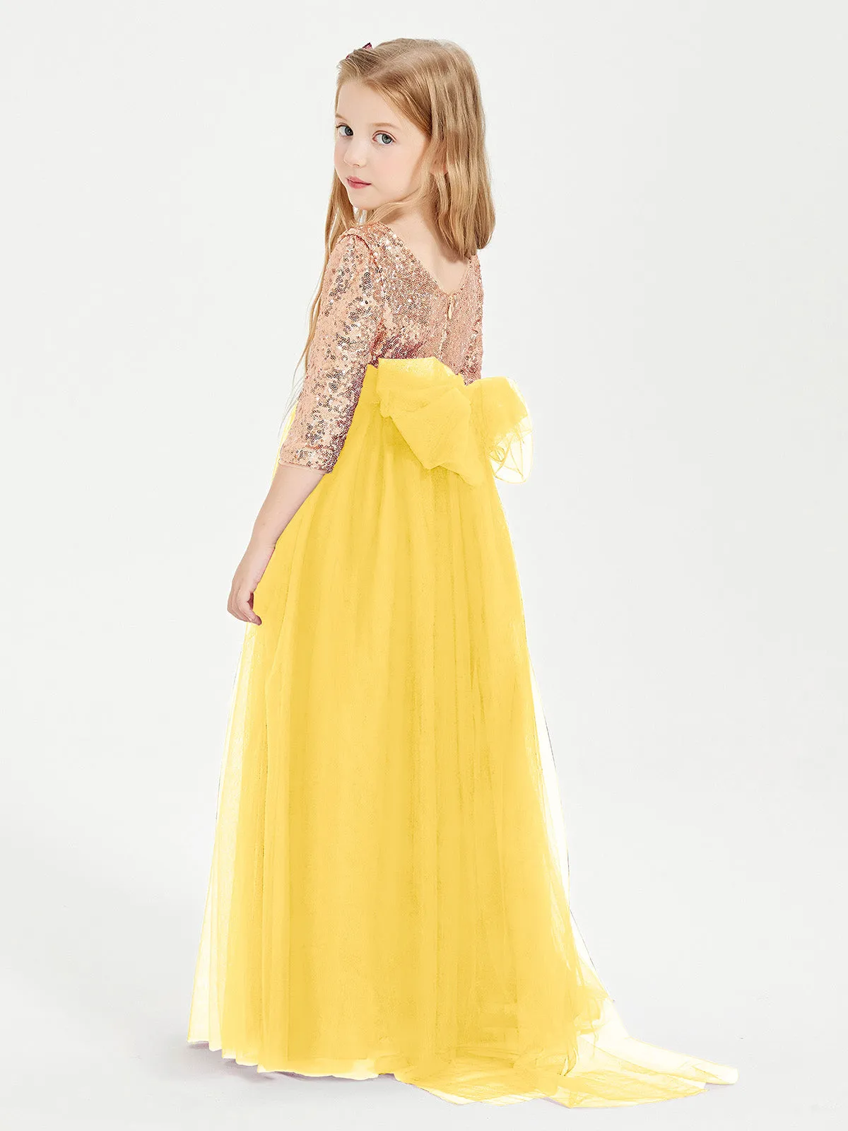 Glamorous Junior Bridesmaid Dresses Sequined Top Marigold