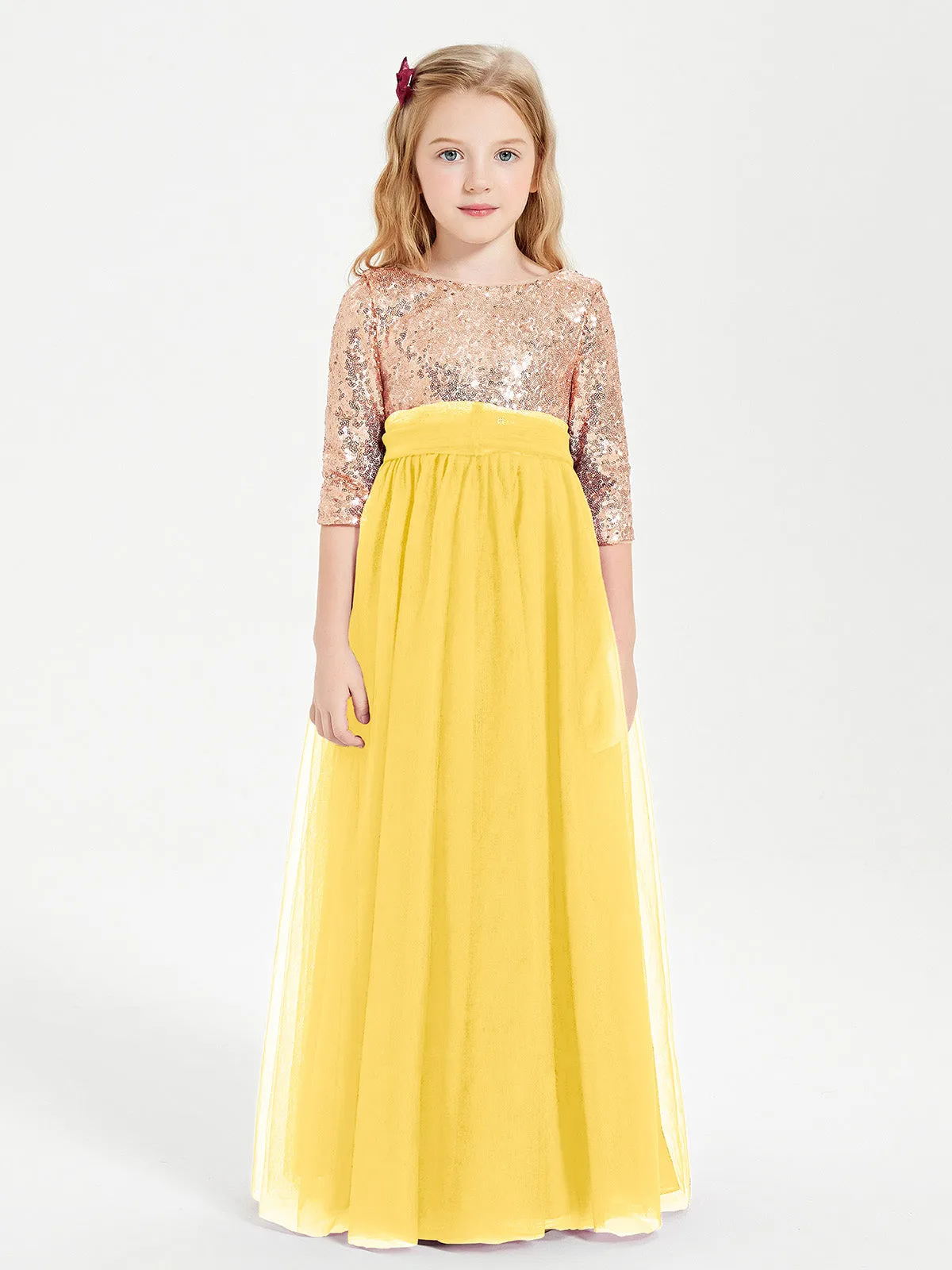 Glamorous Junior Bridesmaid Dresses Sequined Top Marigold