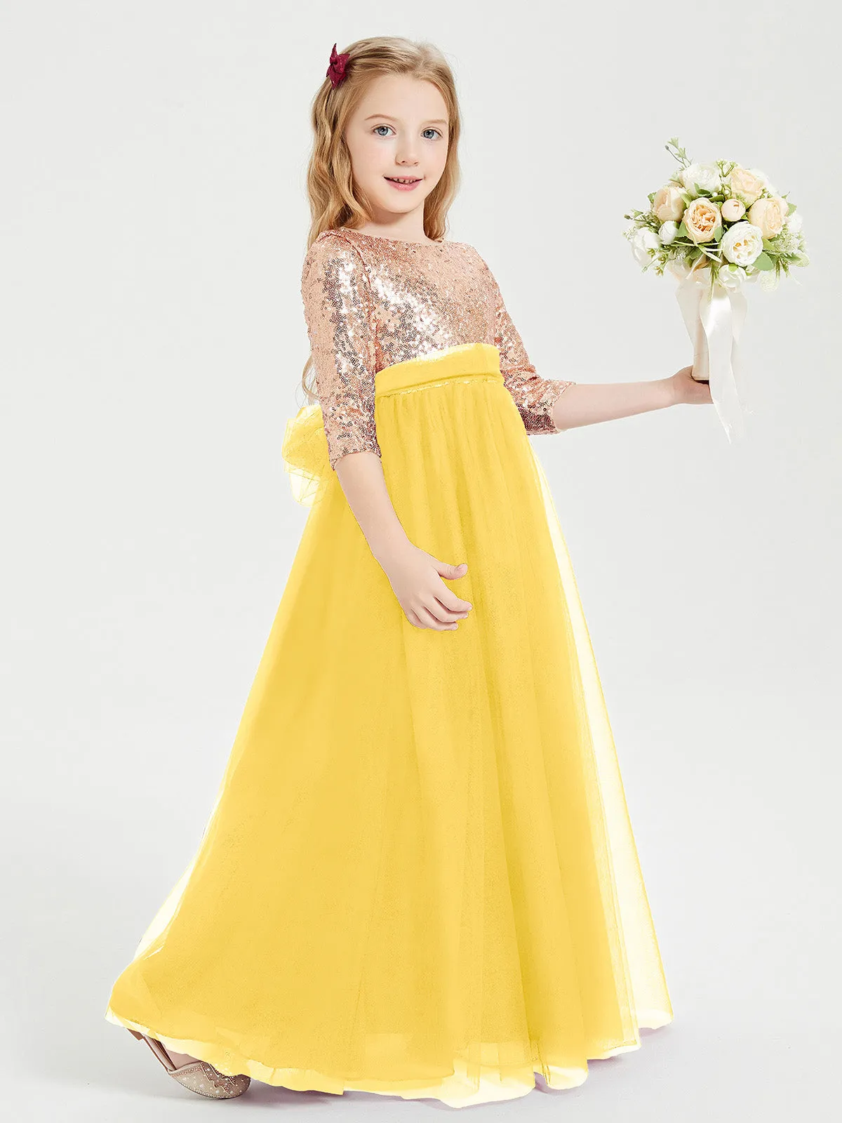 Glamorous Junior Bridesmaid Dresses Sequined Top Marigold