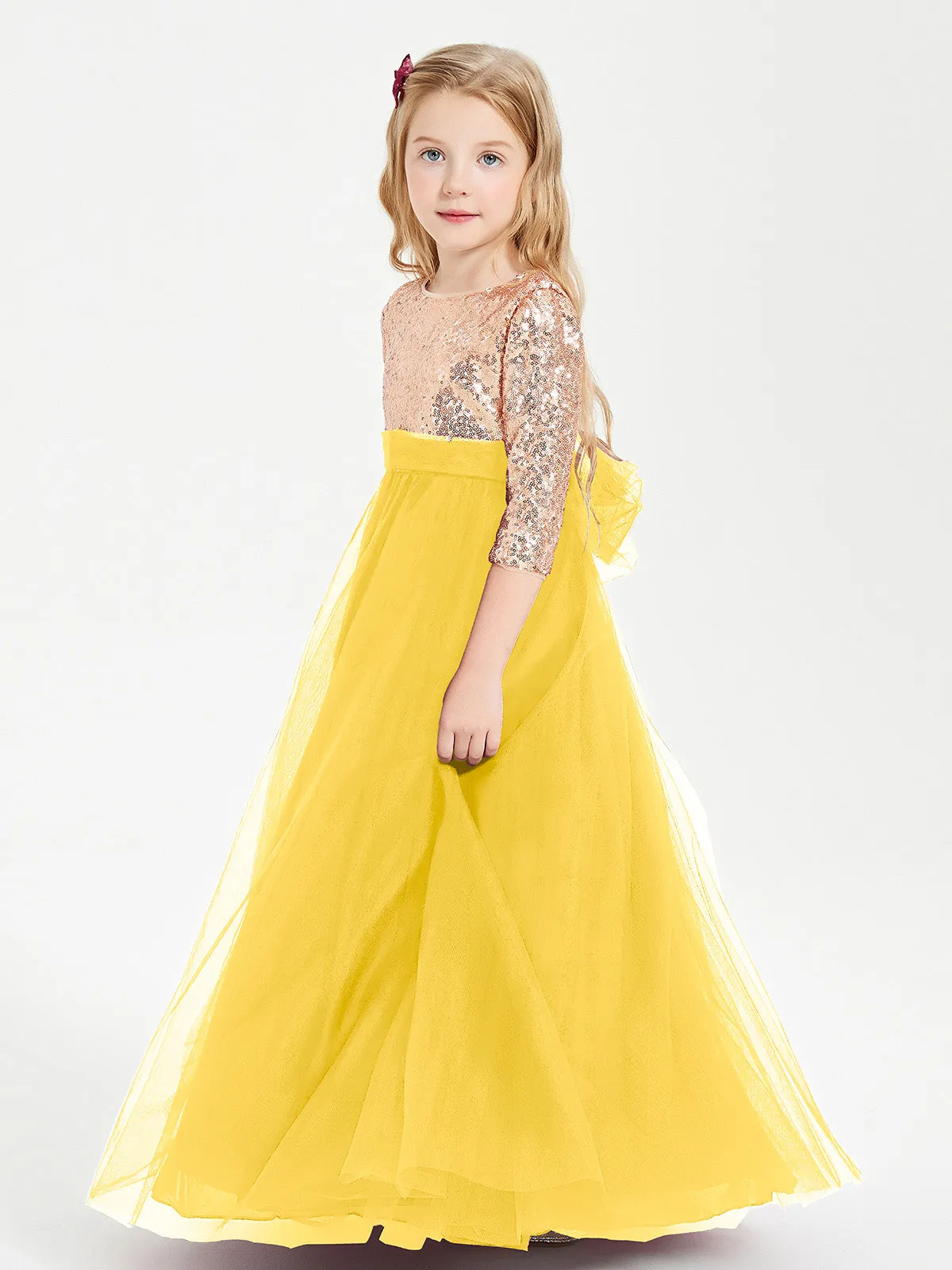 Glamorous Junior Bridesmaid Dresses Sequined Top Marigold