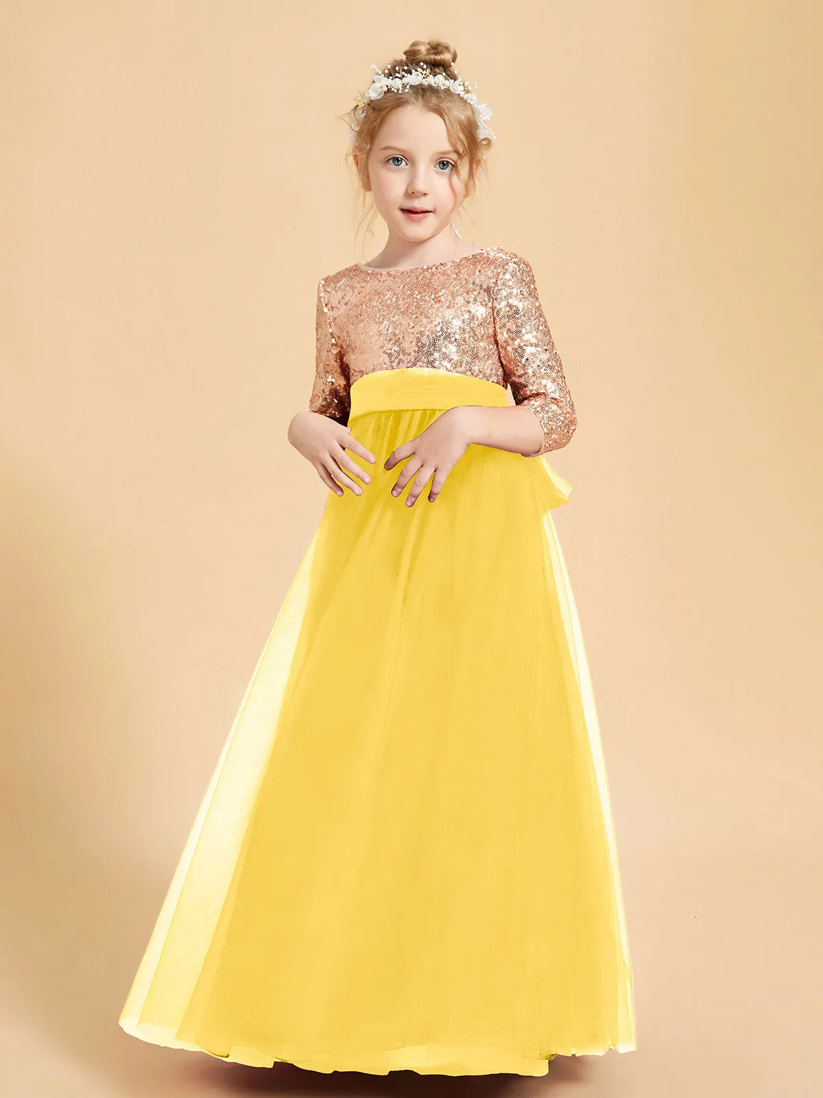 Glamorous Junior Bridesmaid Dresses Sequined Top Marigold