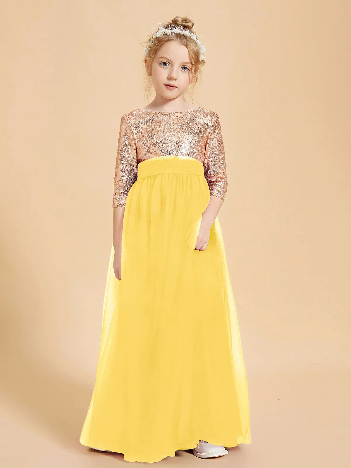 Glamorous Junior Bridesmaid Dresses Sequined Top Marigold