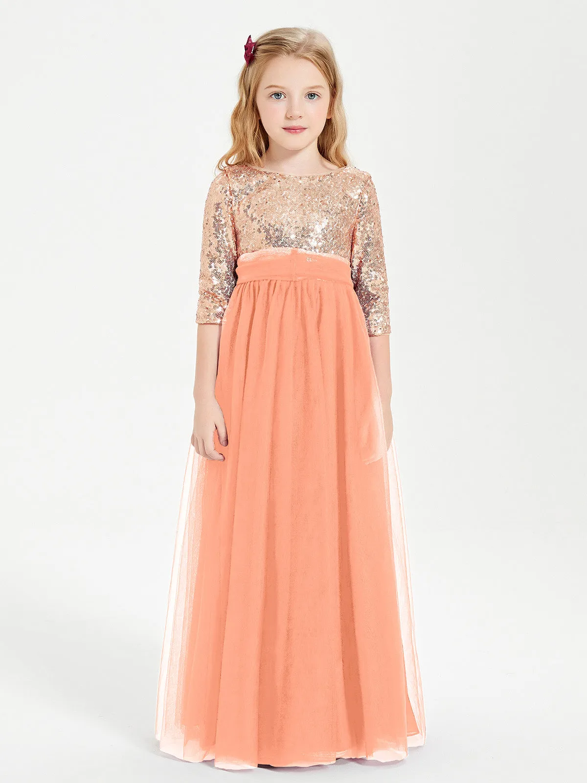 Glamorous Junior Bridesmaid Dresses Sequined Top Papaya