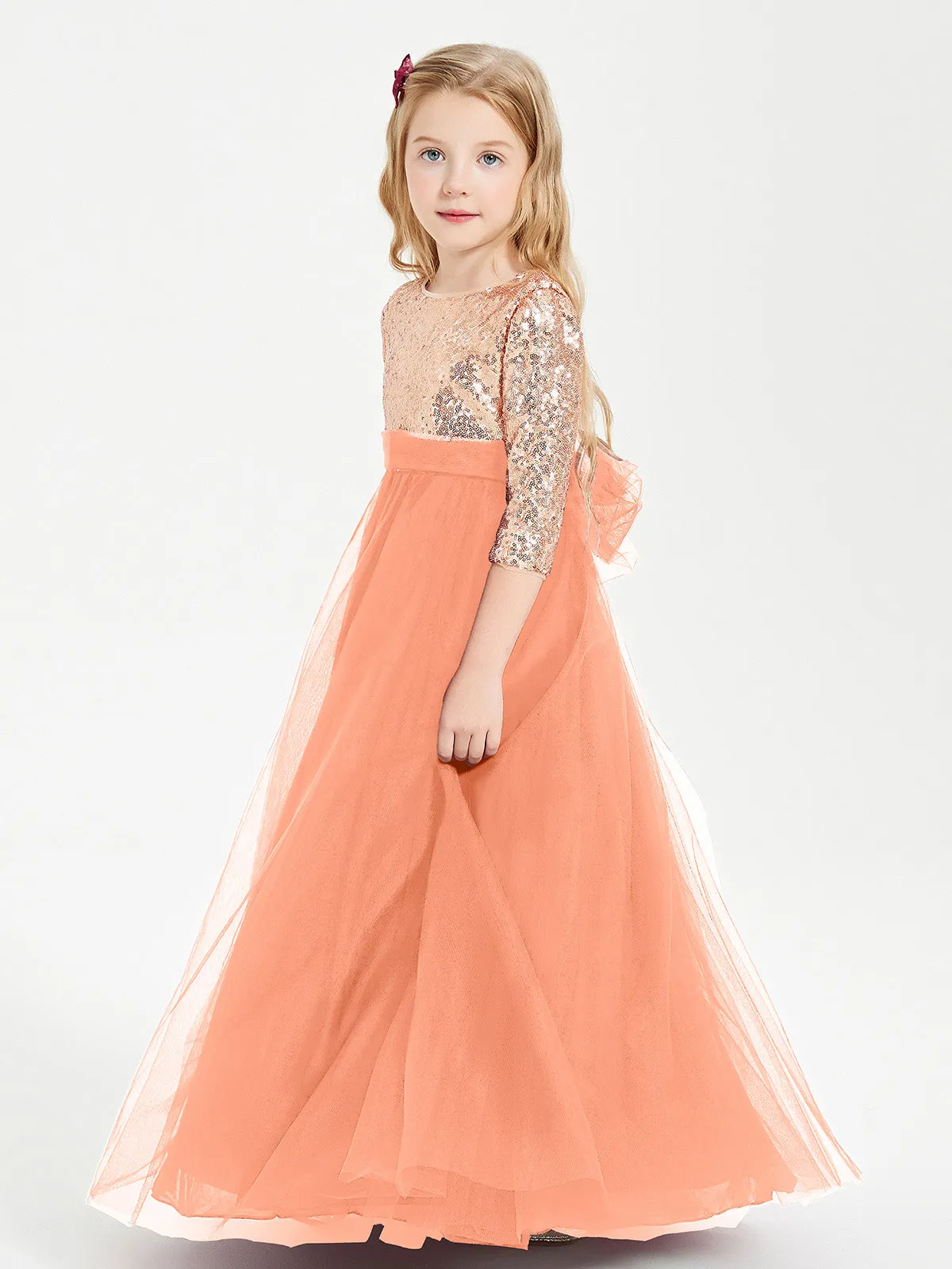 Glamorous Junior Bridesmaid Dresses Sequined Top Papaya