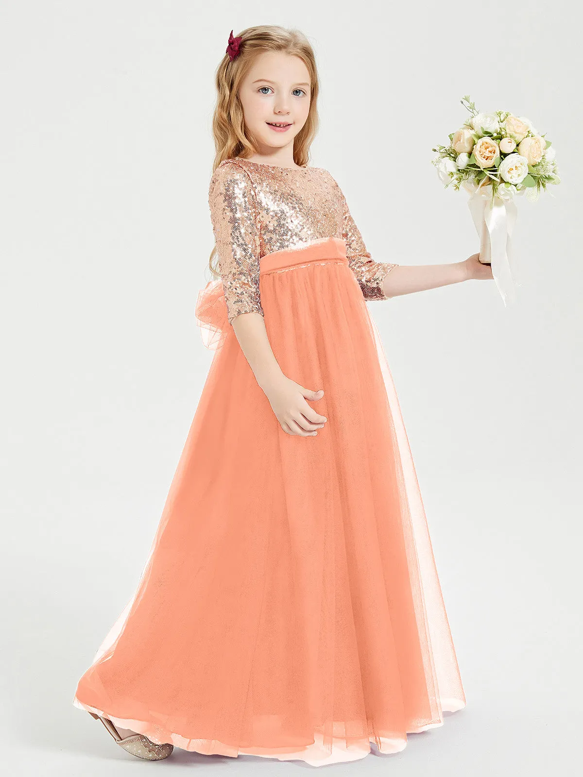 Glamorous Junior Bridesmaid Dresses Sequined Top Papaya