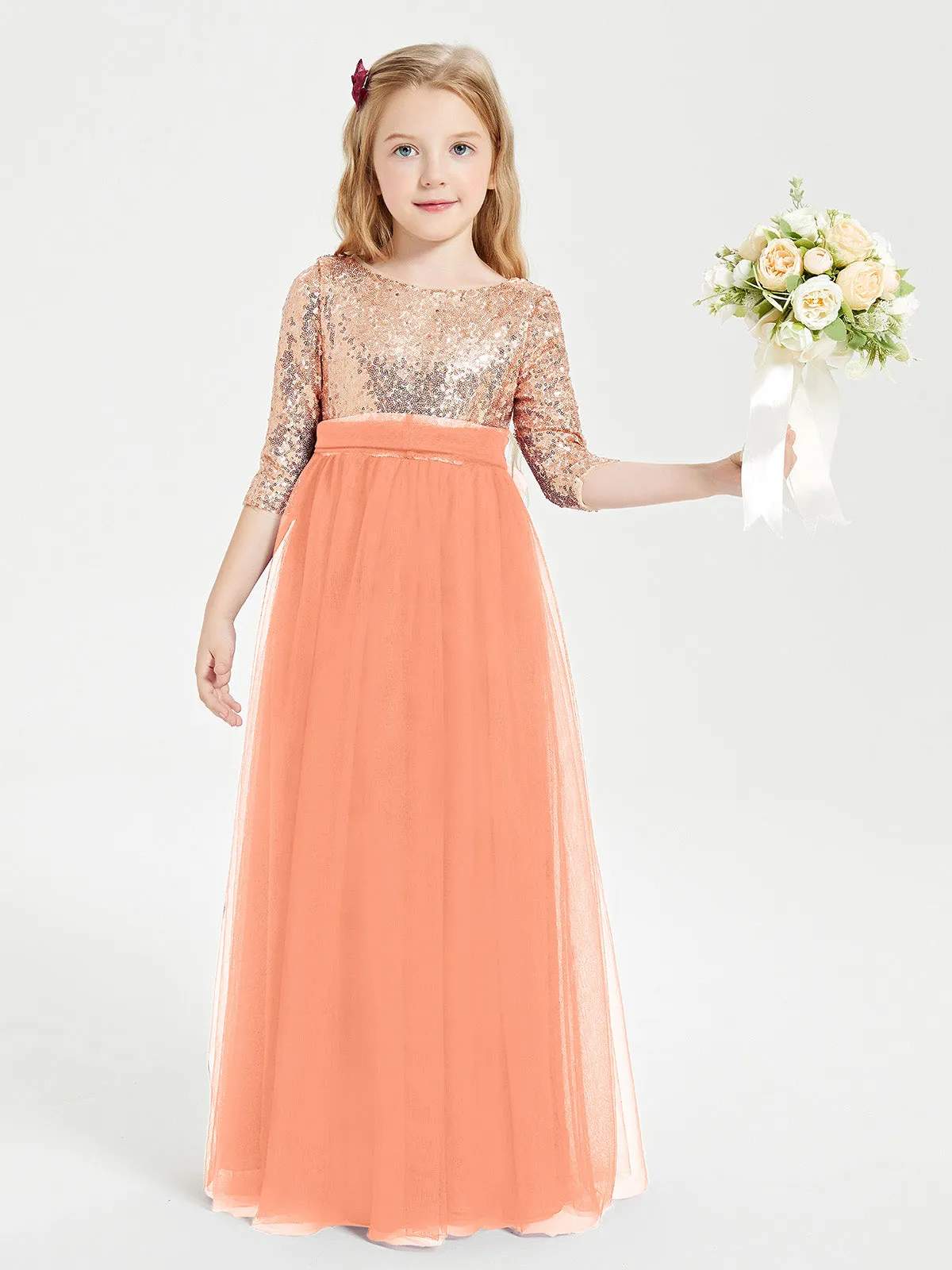 Glamorous Junior Bridesmaid Dresses Sequined Top Papaya