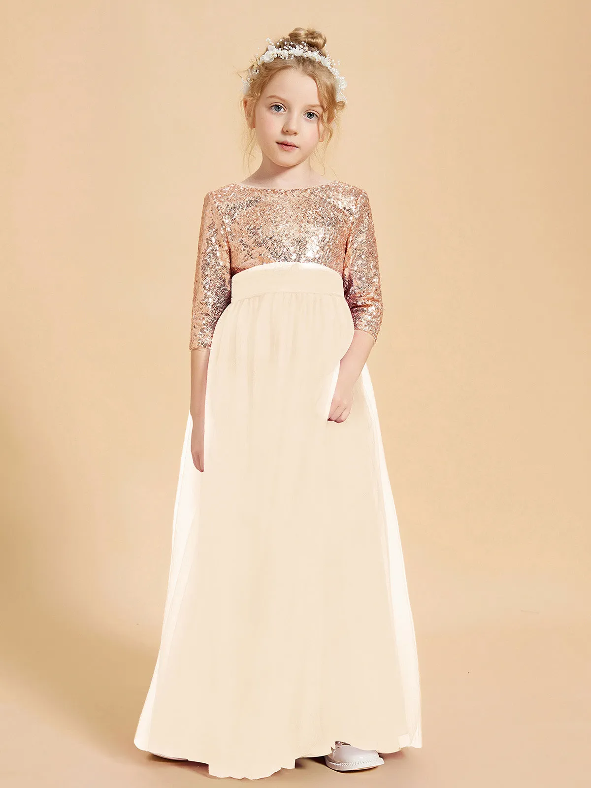 Glamorous Junior Bridesmaid Dresses Sequined Top Peach