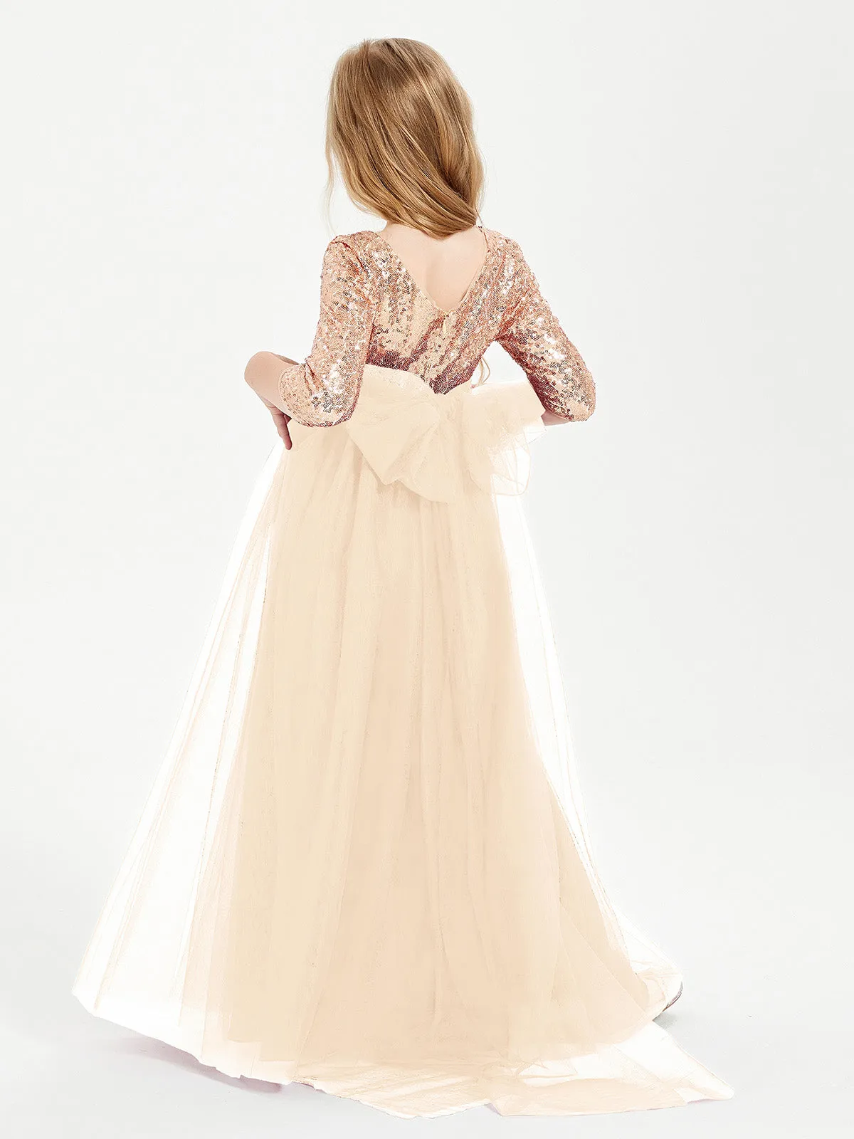 Glamorous Junior Bridesmaid Dresses Sequined Top Peach