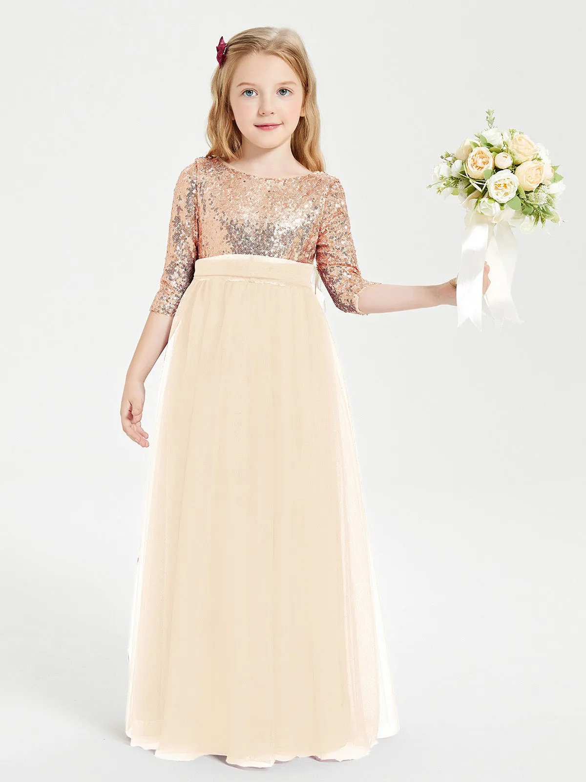 Glamorous Junior Bridesmaid Dresses Sequined Top Peach