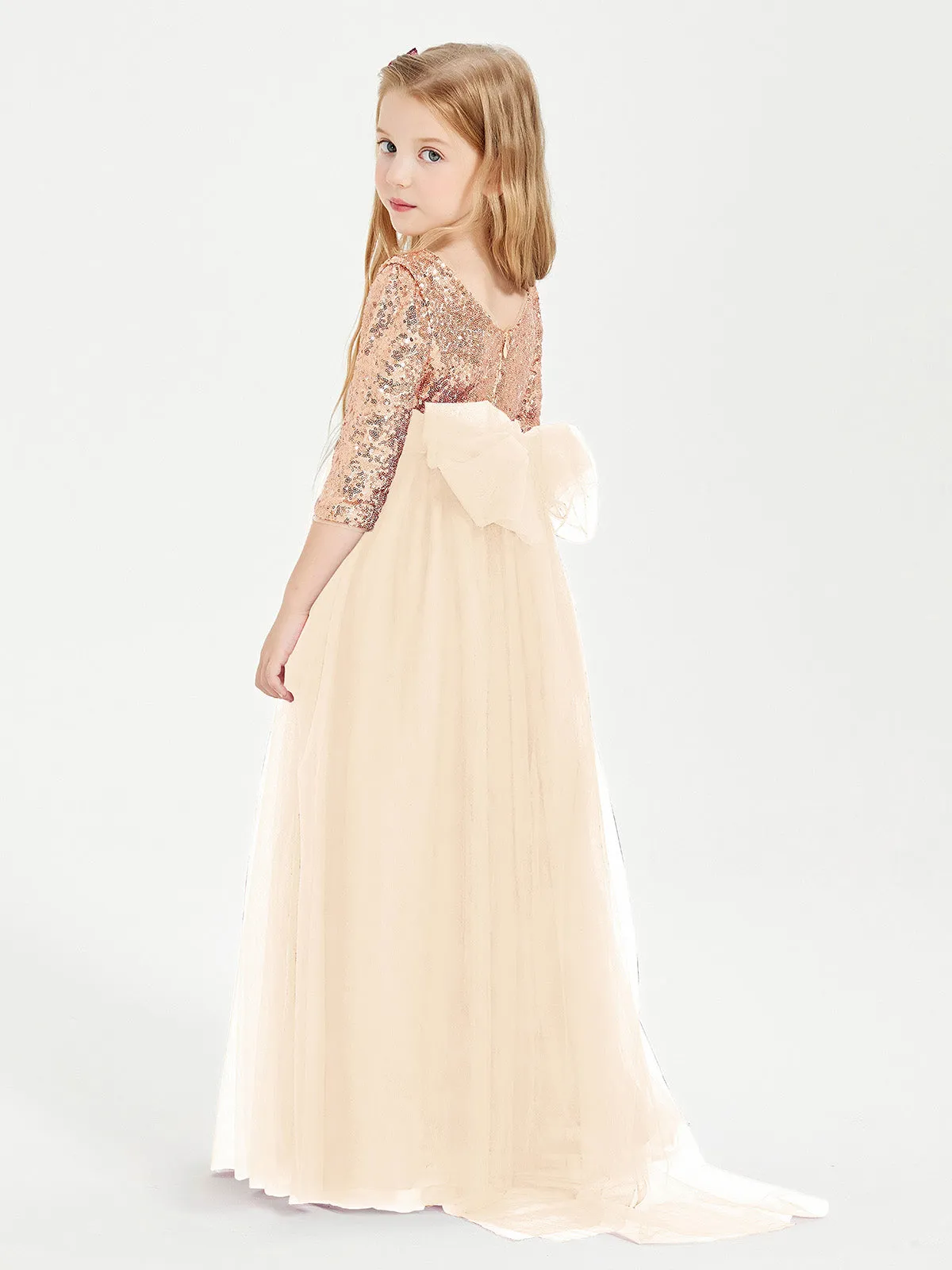 Glamorous Junior Bridesmaid Dresses Sequined Top Peach