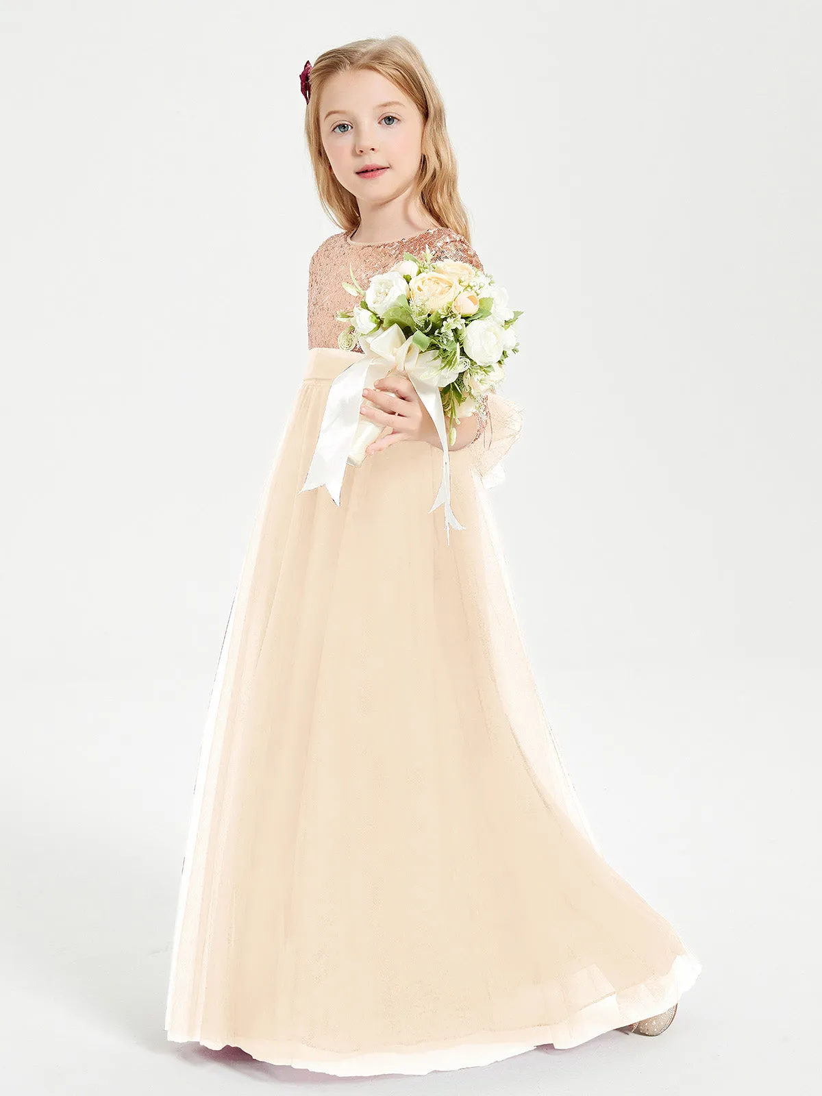 Glamorous Junior Bridesmaid Dresses Sequined Top Peach