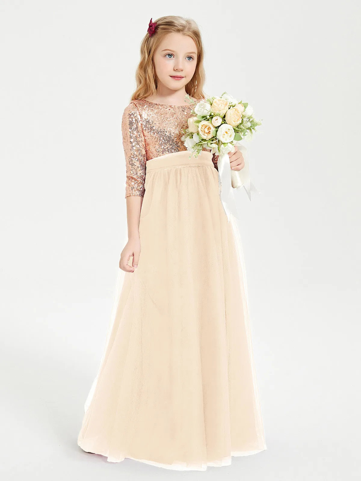 Glamorous Junior Bridesmaid Dresses Sequined Top Peach