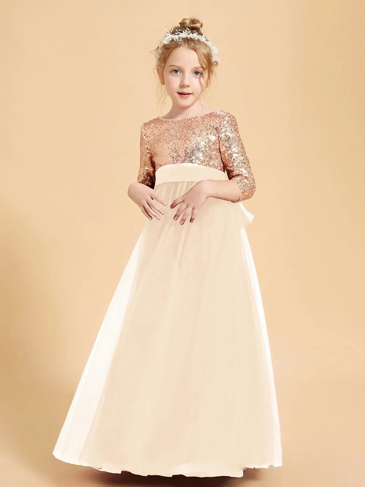 Glamorous Junior Bridesmaid Dresses Sequined Top Peach