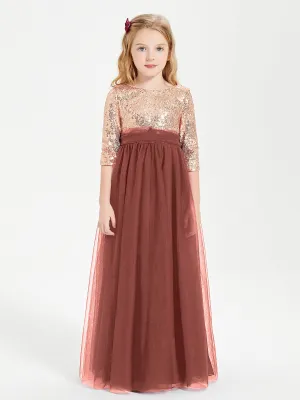 Glamorous Junior Bridesmaid Dresses Sequined Top Terracotta