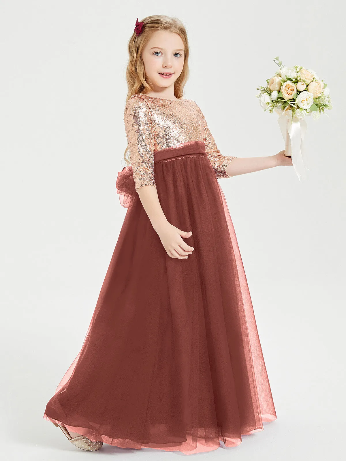 Glamorous Junior Bridesmaid Dresses Sequined Top Terracotta