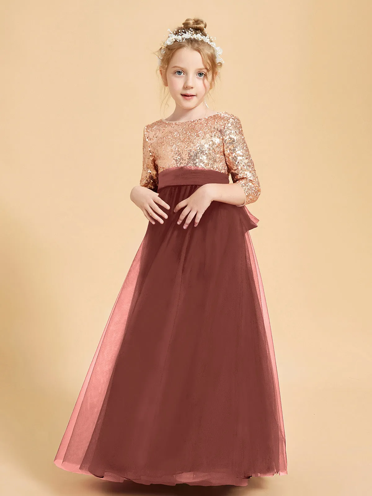 Glamorous Junior Bridesmaid Dresses Sequined Top Terracotta