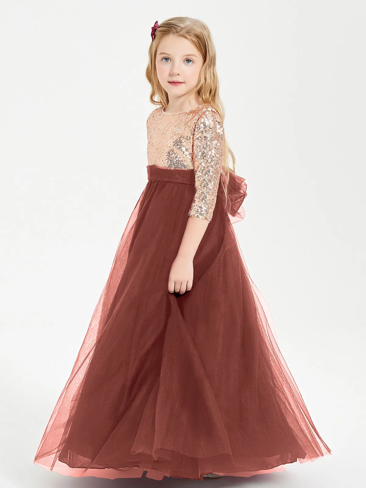 Glamorous Junior Bridesmaid Dresses Sequined Top Terracotta