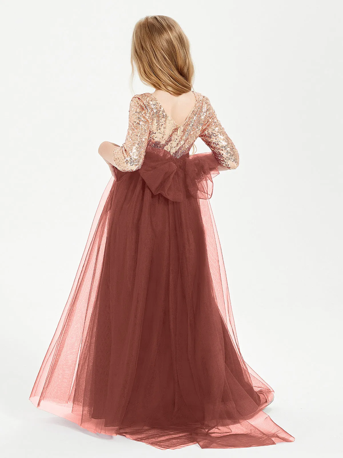 Glamorous Junior Bridesmaid Dresses Sequined Top Terracotta