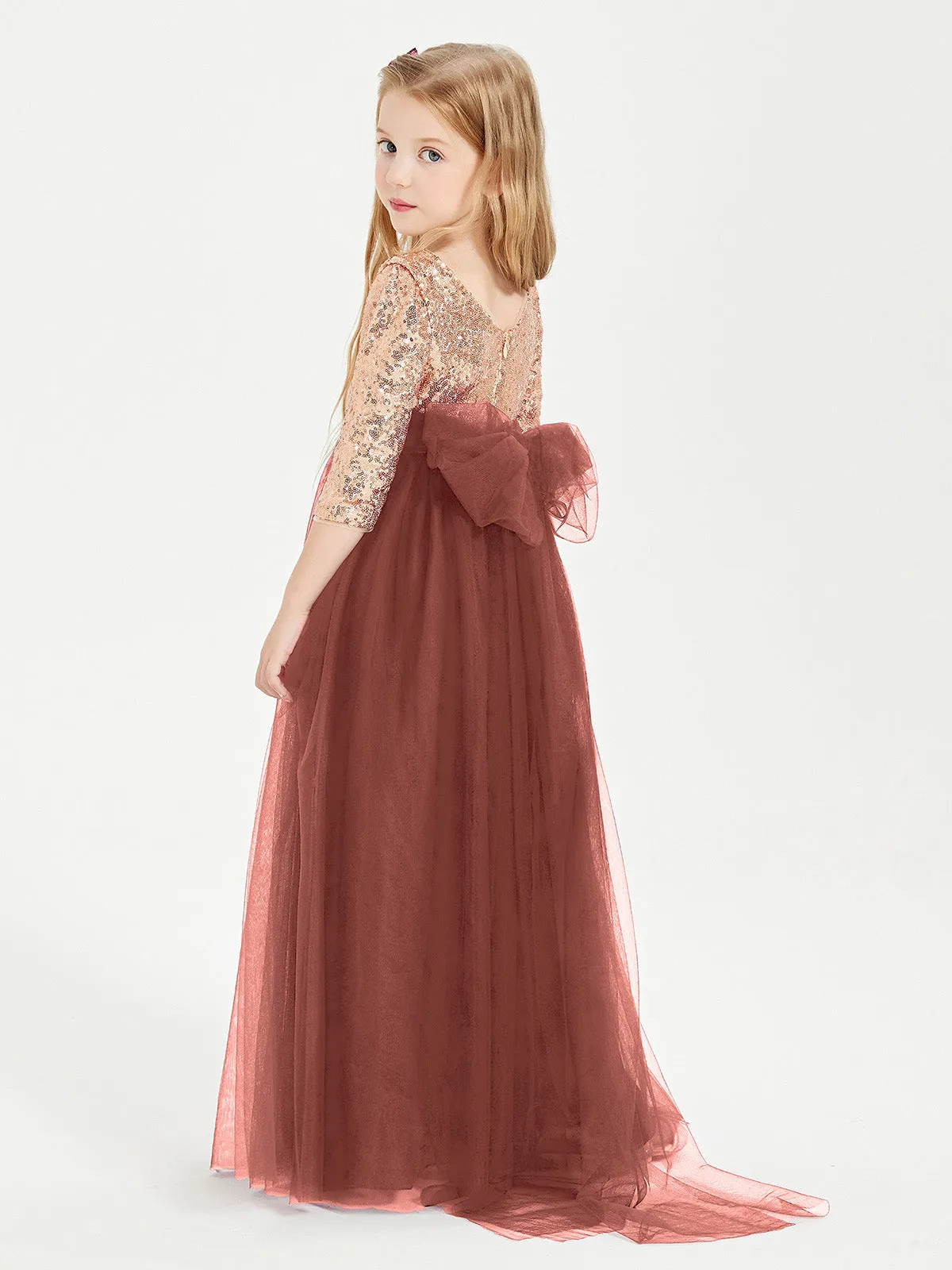 Glamorous Junior Bridesmaid Dresses Sequined Top Terracotta