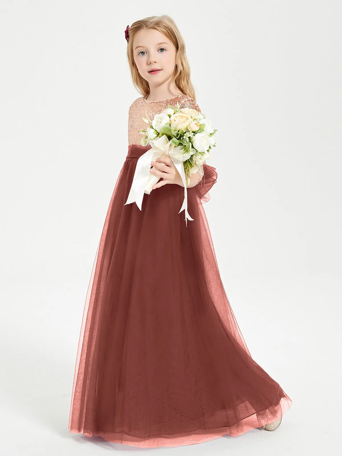 Glamorous Junior Bridesmaid Dresses Sequined Top Terracotta