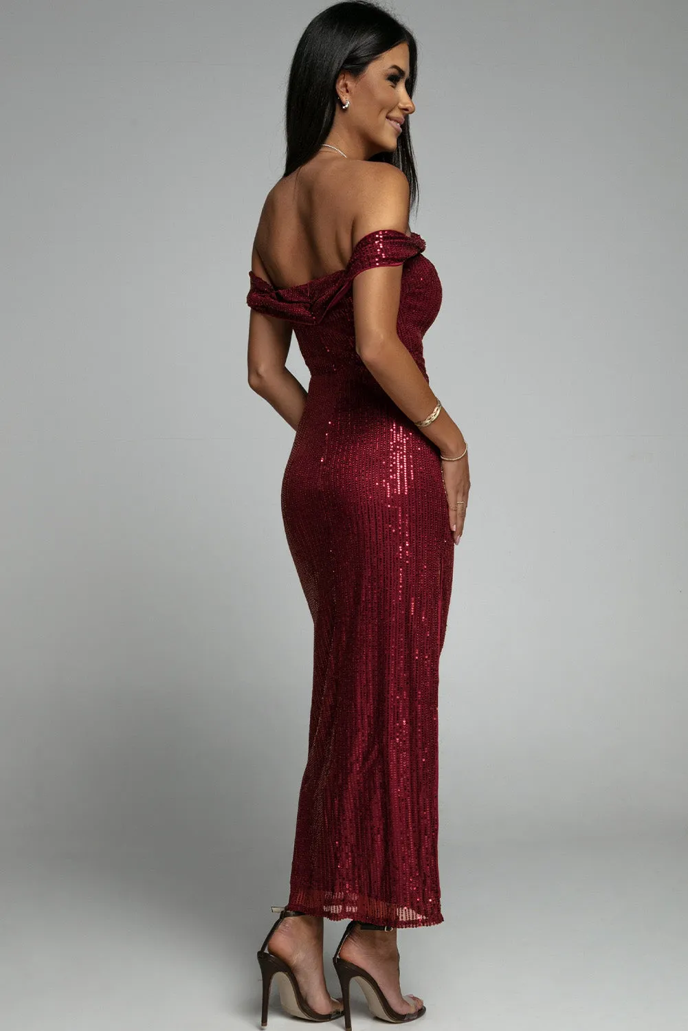 Glamorous Off-Shoulder Sequin Evening Dress