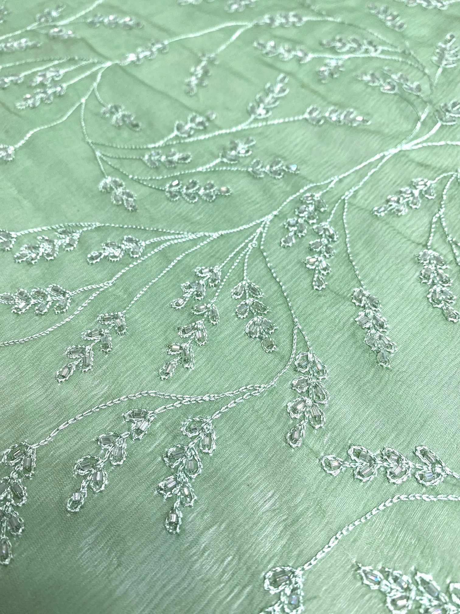 Green JEC-176-12 Sequins & Beads on Silk Chiffon