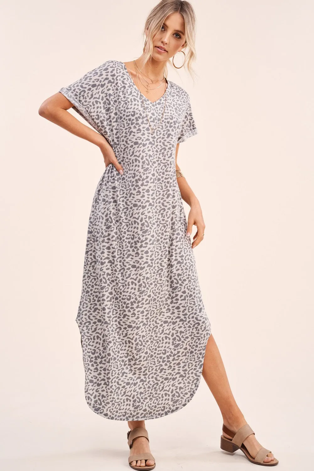 Grey Leopard Soft Summer Maxi Dress