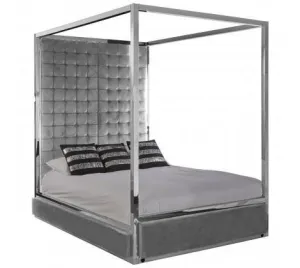 Grey Velvet Luxury Canopy King Size Bed