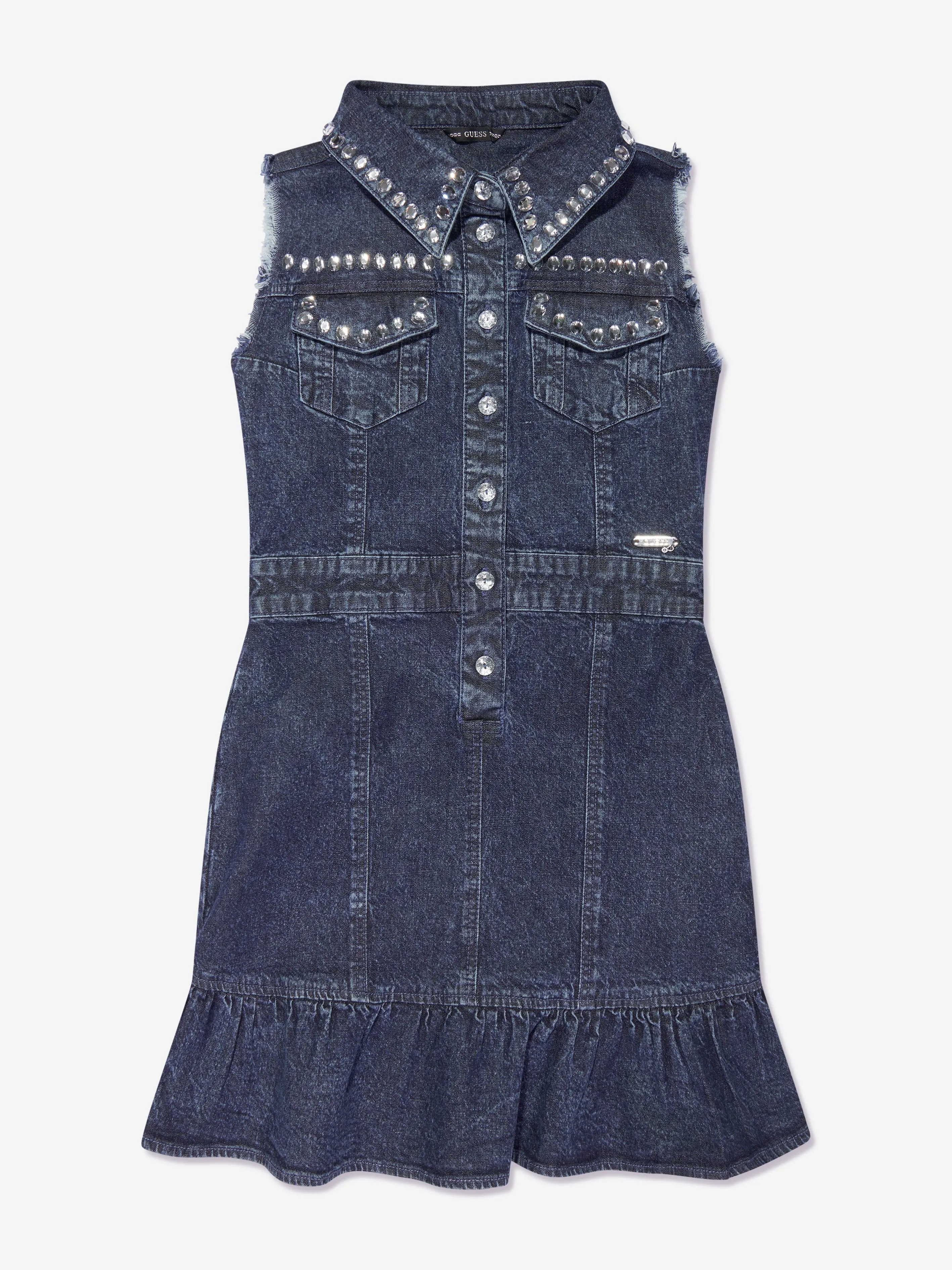 Guess Girls Sleeveless Denim Dress in Blue