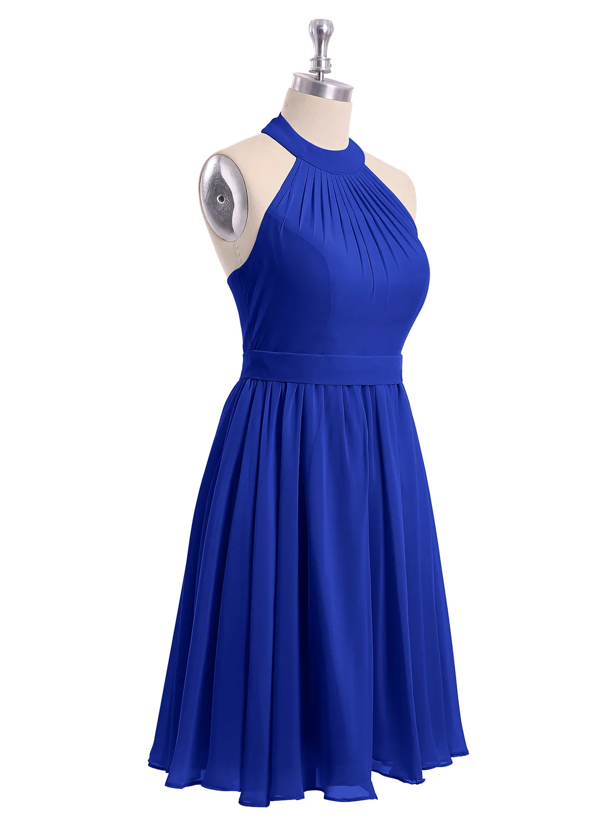 Halter Chiffon Short Bridesmaid Dresses-Royal Blue