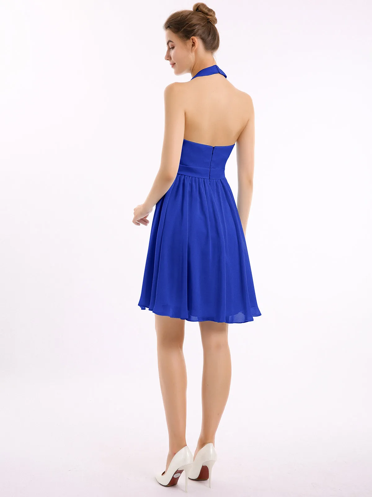 Halter Chiffon Short Bridesmaid Dresses-Royal Blue