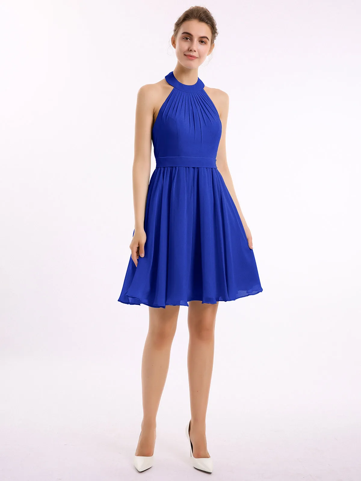 Halter Chiffon Short Bridesmaid Dresses-Royal Blue