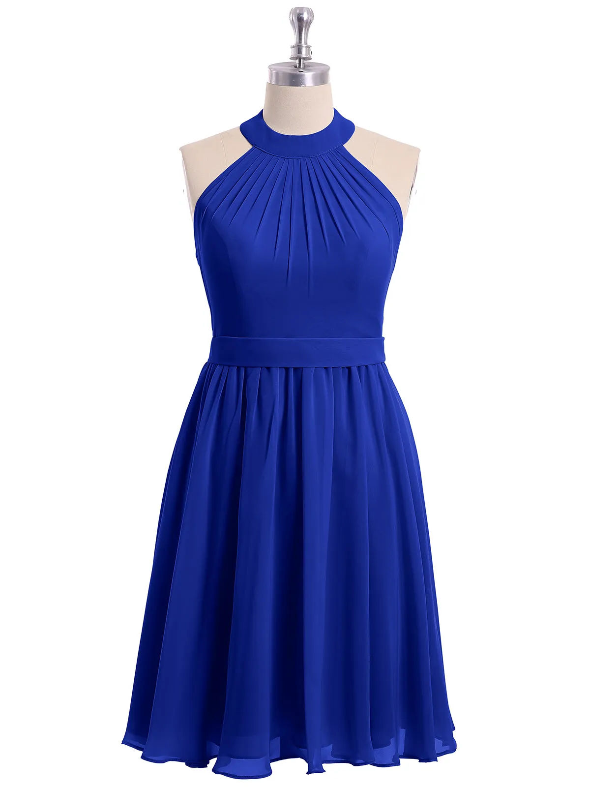 Halter Chiffon Short Bridesmaid Dresses-Royal Blue