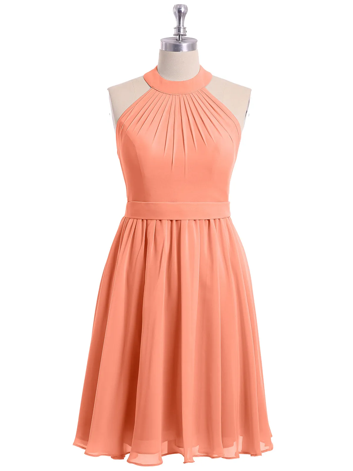 Halter Chiffon Short Bridesmaid Dresses-Sunset Plus Size