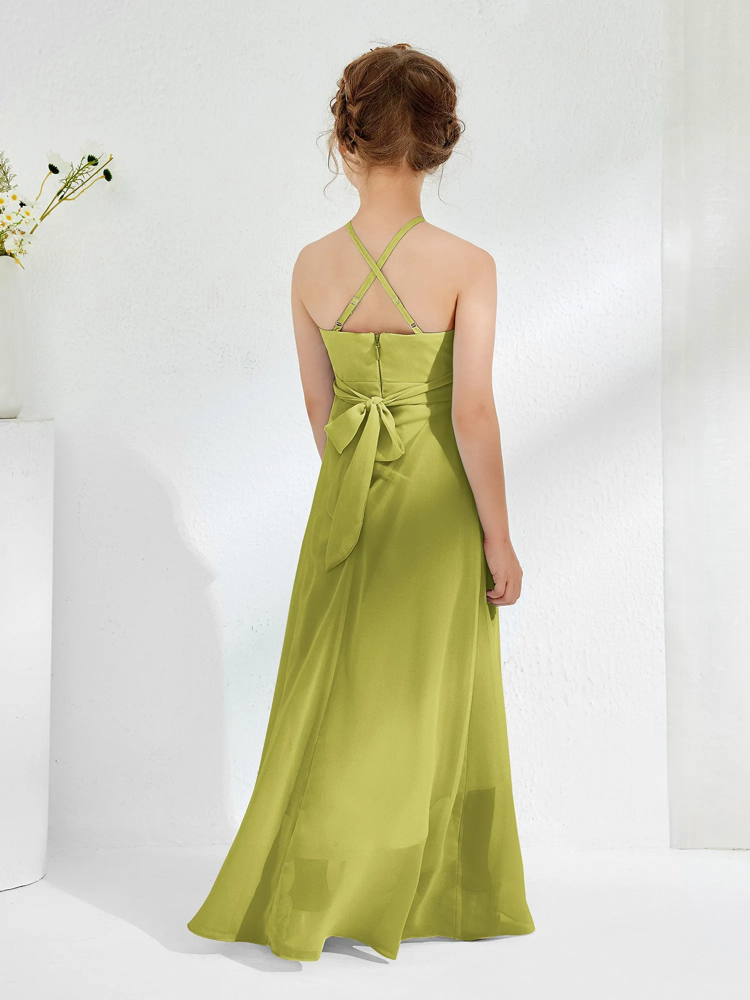 Halter Neckline Junior Bridesmaid Dresses with Sash Clover