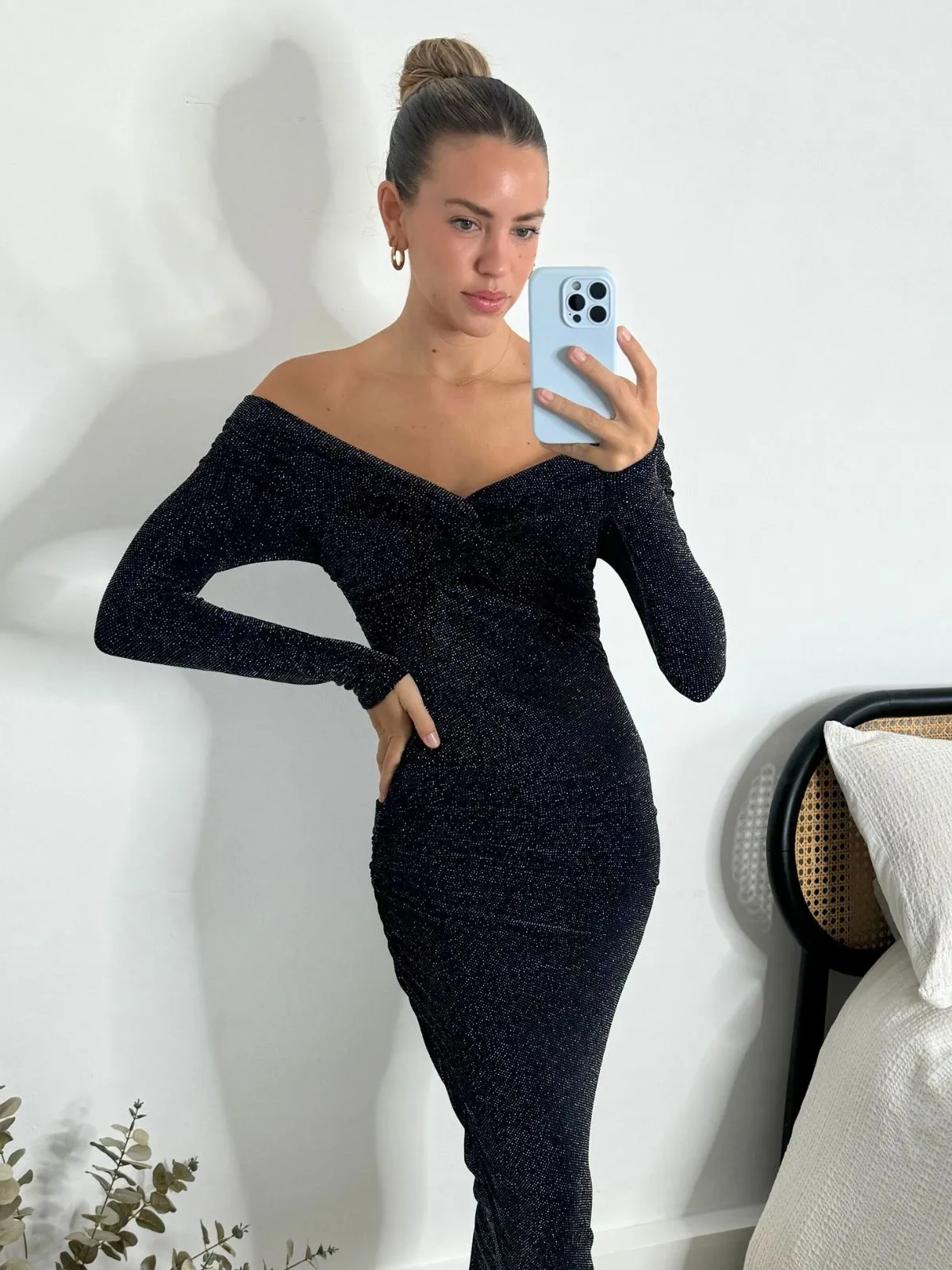 Heidi Sparkle Bardot Dress in Black