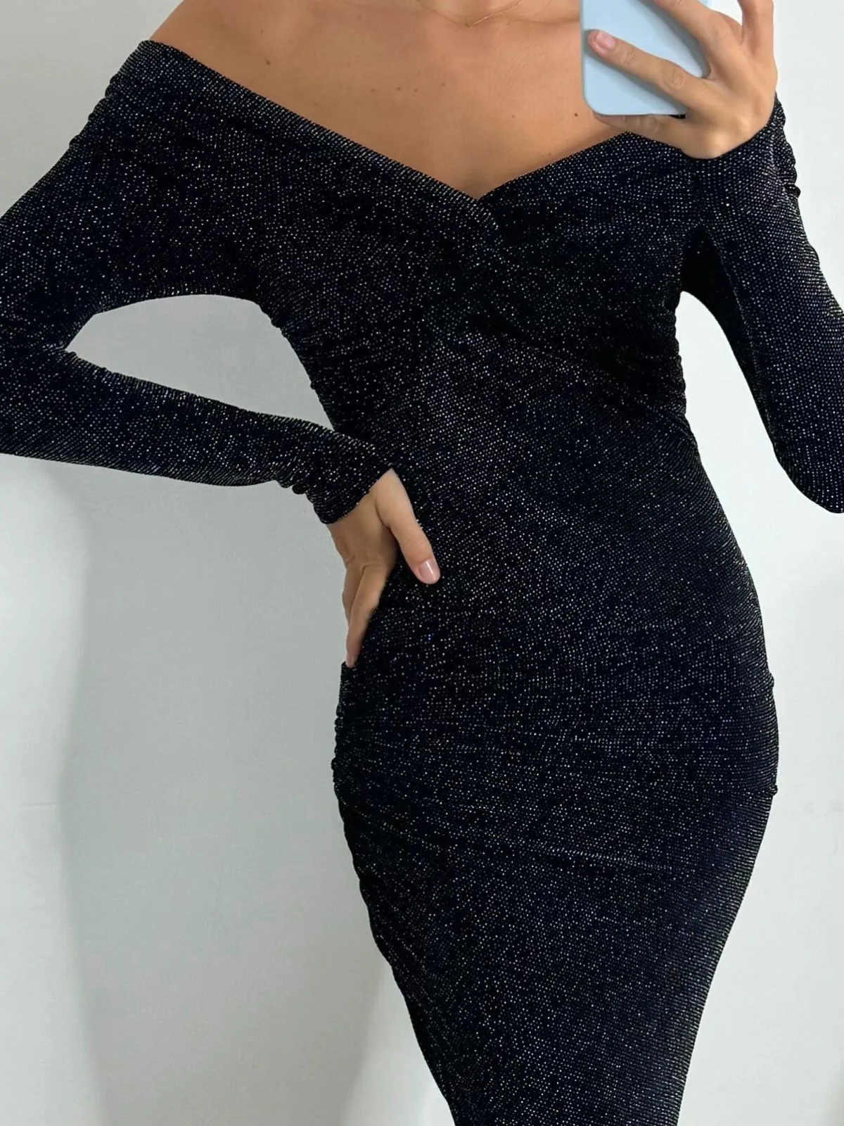 Heidi Sparkle Bardot Dress in Black