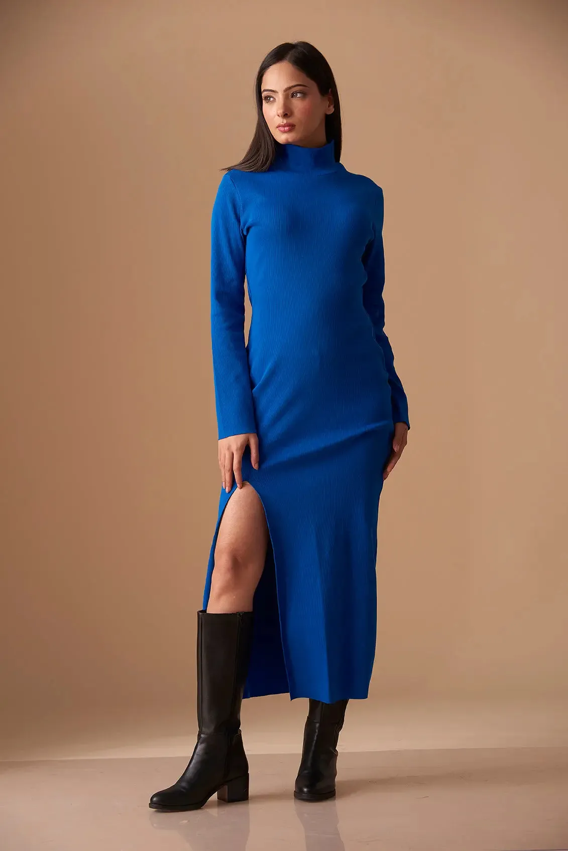 High Neck Side Slit Bodycon Dress