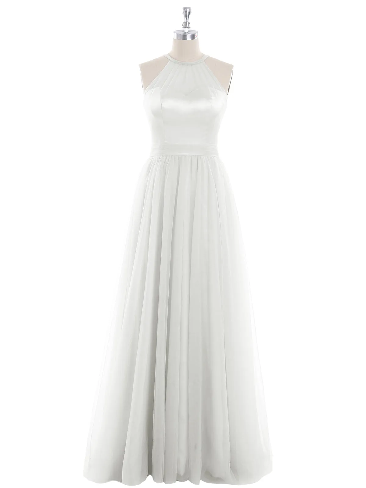 Illusion Neckline Long Tulle Dress-Ivory Plus Size