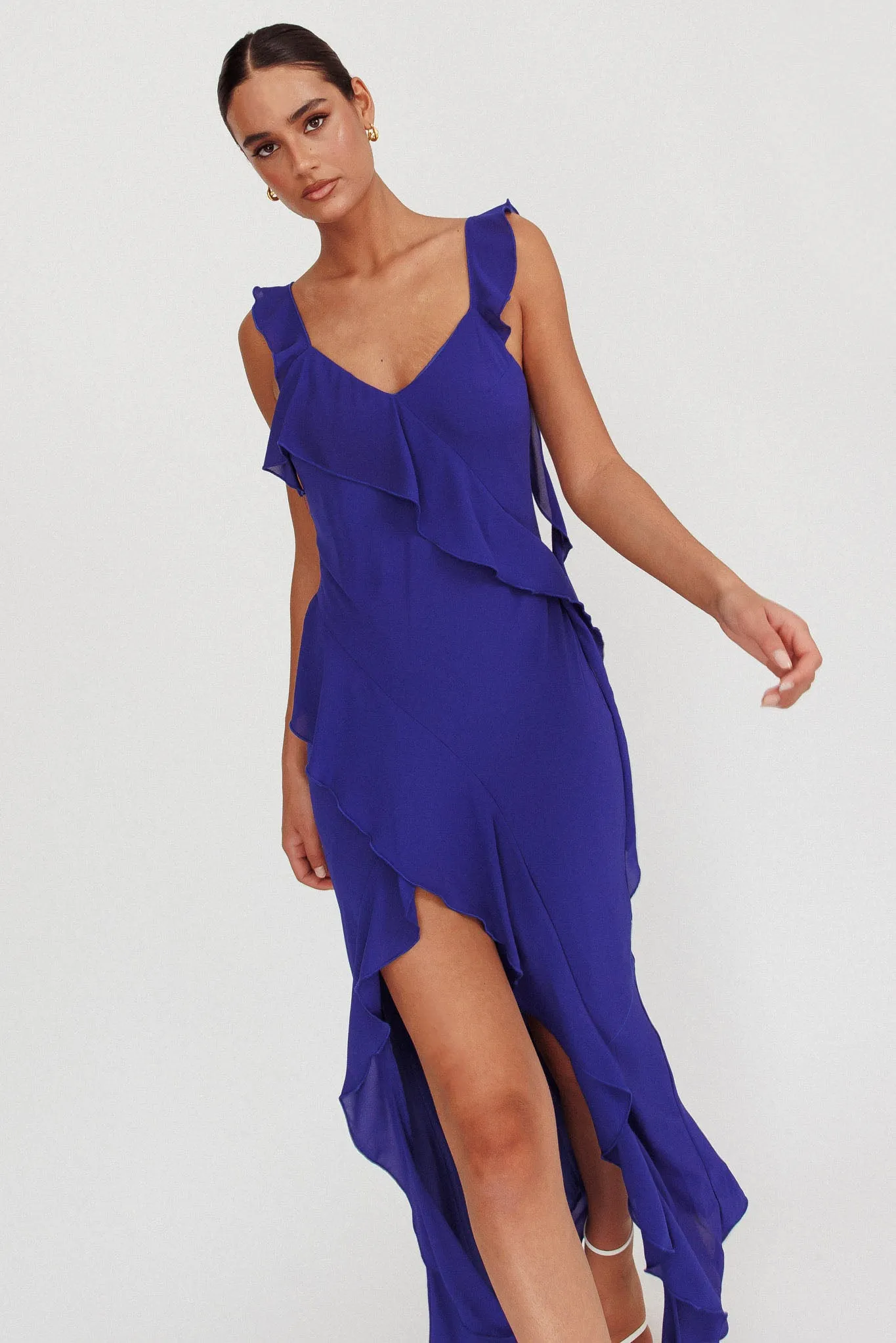 Joyride Ruffle Maxi Dress Royal Blue